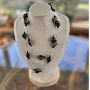 14K Yellow Gold and Cloisonne Bead Necklace 31" Long